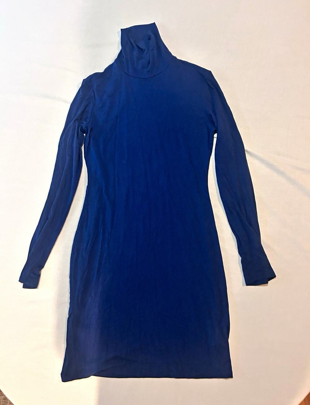 Lulus Blue Solid Turtleneck Long Sleeve Bodycon Knee Knit Dress Size M